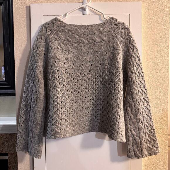 Sundance 100% Lambswool Cable Knit Sweater Gray Bell Sleeves Cropped Size Small - Picture 3 of 6